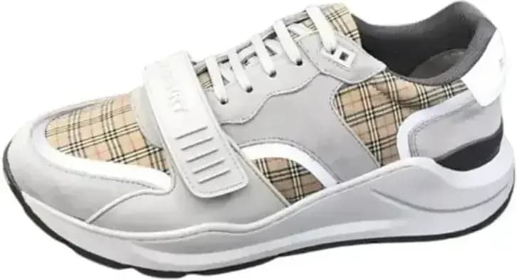 Burberry Ramsey Check Suede Sneakers — Grey