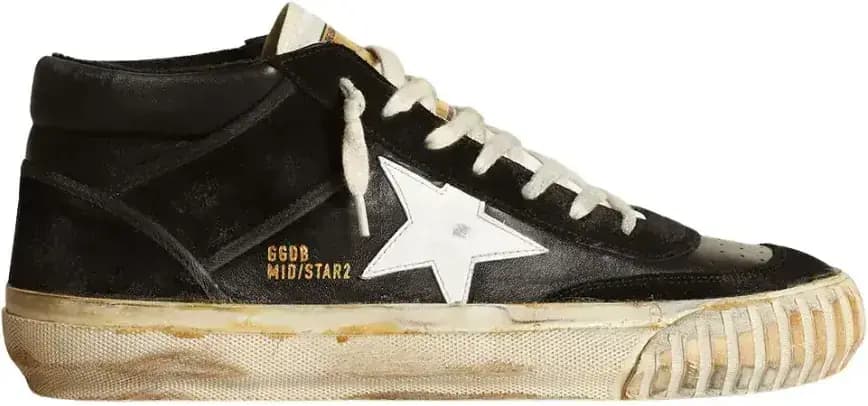 Golden Goose Mid Star — Black Nappa Suede White Leather Star