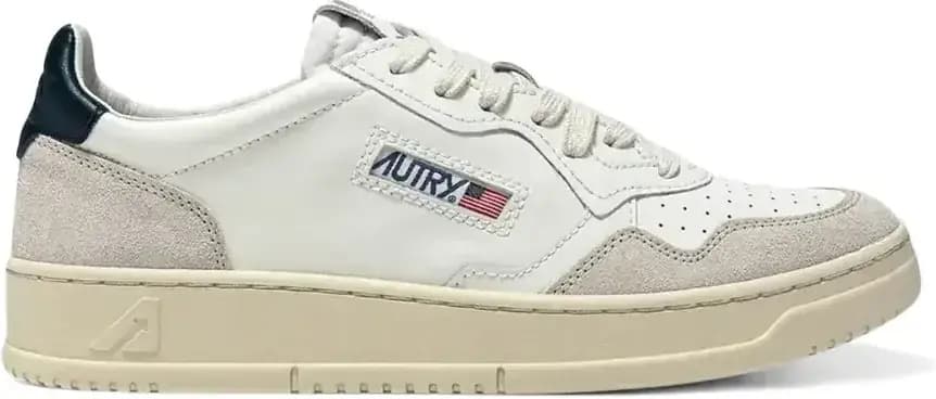Autry Medalist Leather Low — White Blue Beige