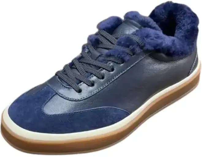 Loro Piana Tennis Walk Sneakers — Blue Suede Sheepskin Lining