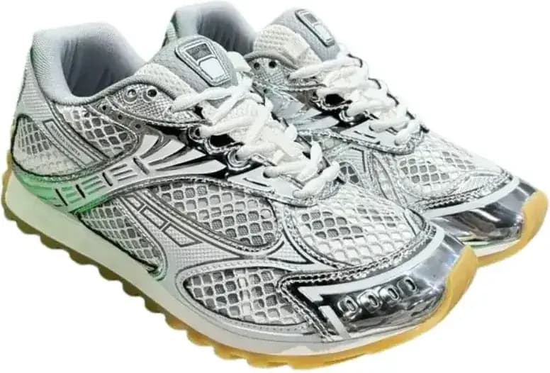 Bottega Veneta Orbit Sneakers — Metallic Light Green