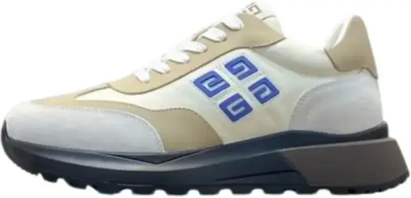 Givenchy White — Beige Leather Sneakers Blue Logo