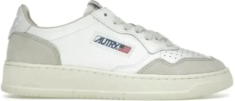 Autry Medalist Leather Low — White Beige Suede