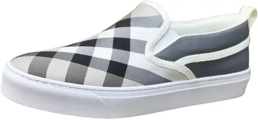 Burberry Slip-On Sneakers Brand s Iconic Check Pattern — White Grey