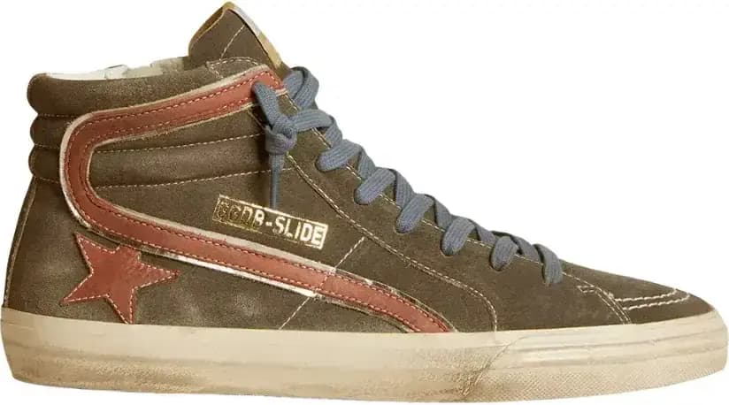 Golden Goose Slide — Gray Suede Brown Nubuck Star Flash