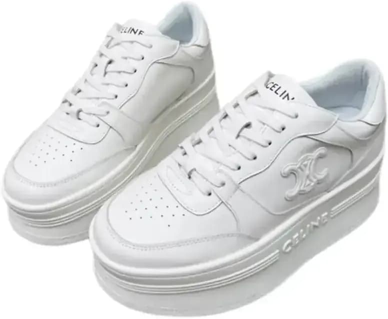 Celine Huntington Low Lace Up Sneakers — White