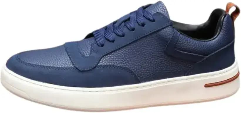 Loro Piana Newport Walk Sneakers — Navy Leather White Rubber Sole