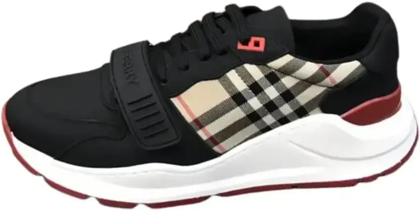 Burberry Ramsey — Black Leather Vintage Check Cotton Sneakers