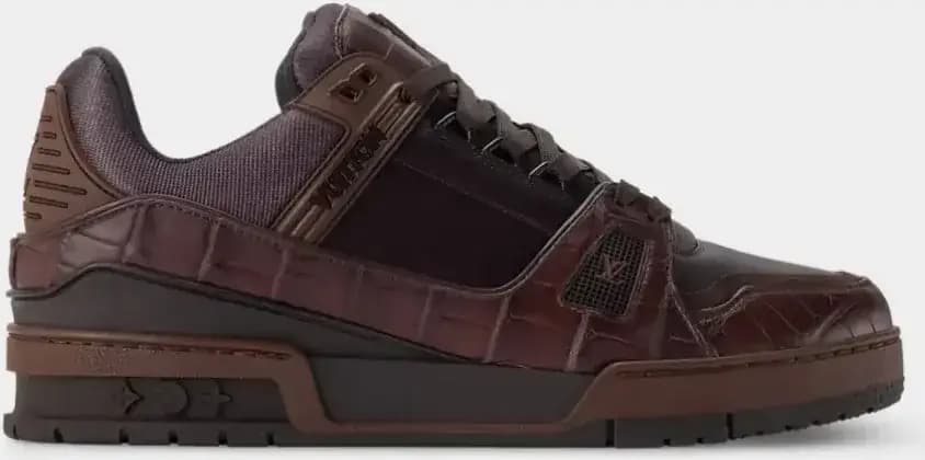 Louis Vuitton LV Trainer Sneaker Plain Calf leather Alligator Skin — Brown