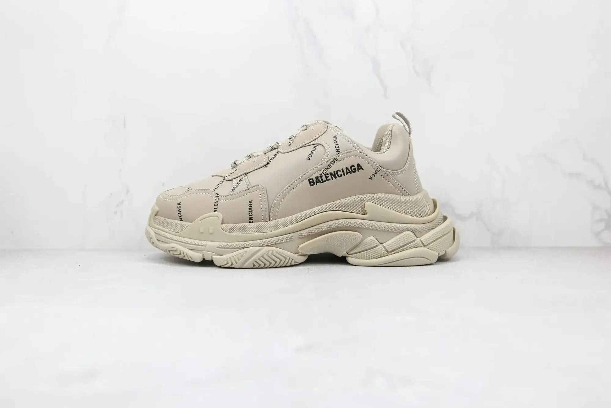 Balenciaga Triple S — BEIGE BLACK LOGO