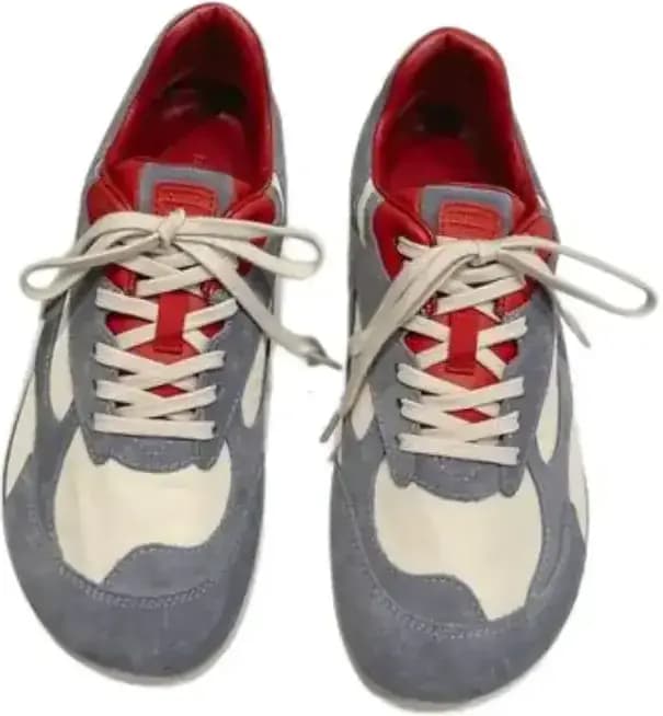 Bottega Veneta Orbit Flash Sneakers — Cream Gray Red Colorway
