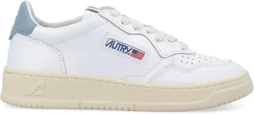 Autry Medalist Leather Low — White Silver Blue