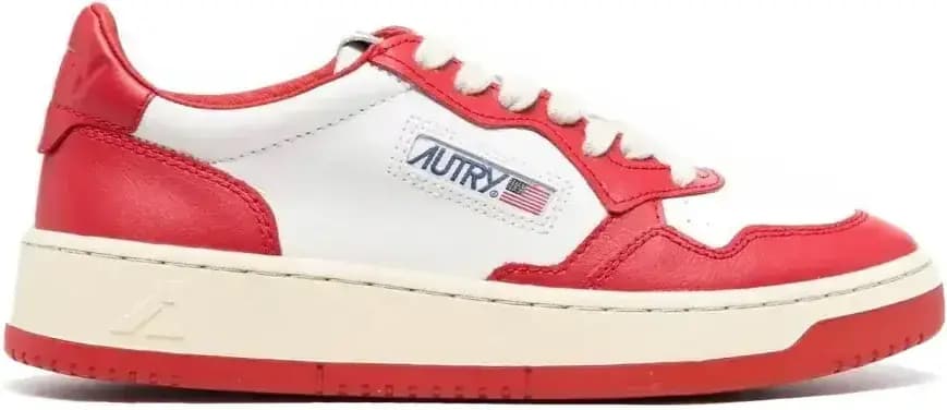 Autry Medalist Leather Low — White Red