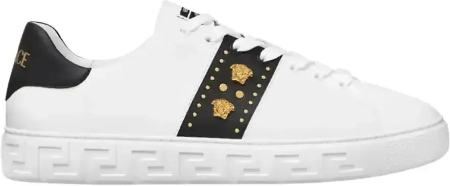 Versace Greca Sneakers — Black Medusa Plaque Detail