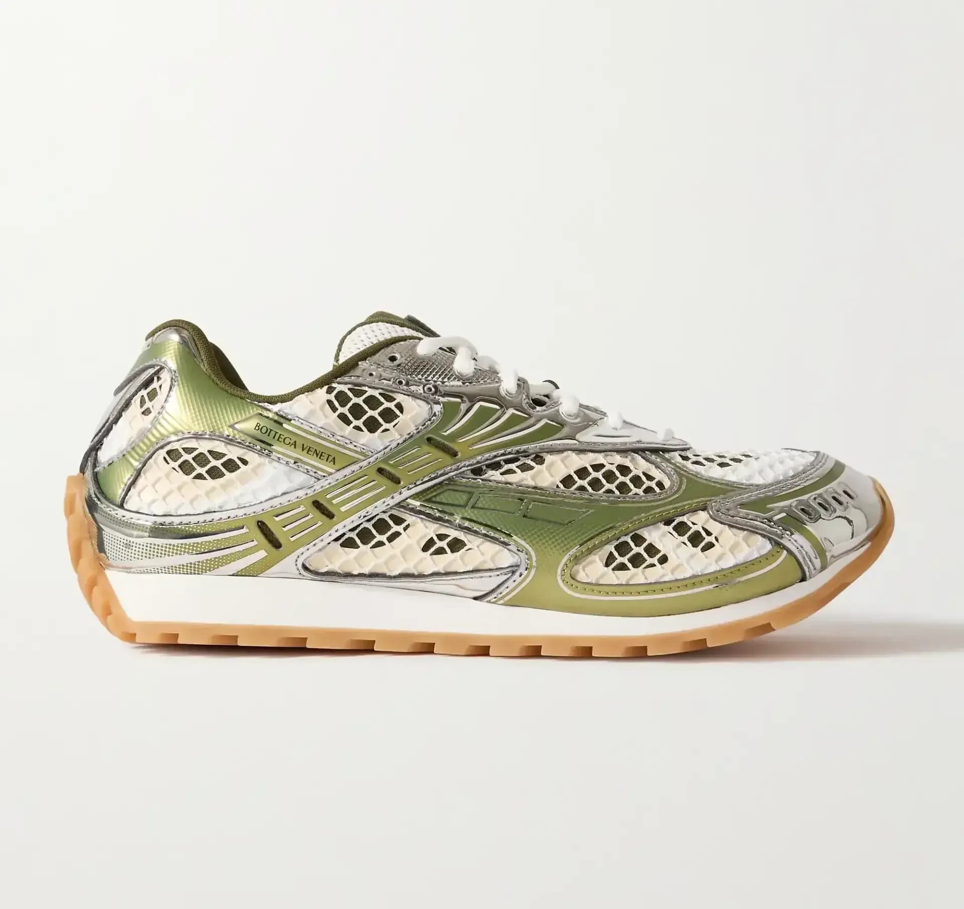 Bottega Veneta Orbit Sneakers — Metallic Silver & Mesh