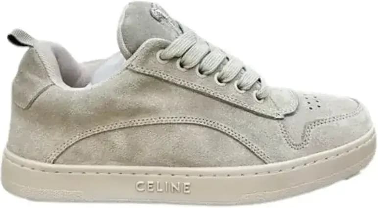 Celine Huntington Low Lace Up Sneakers Light Off — white Suede