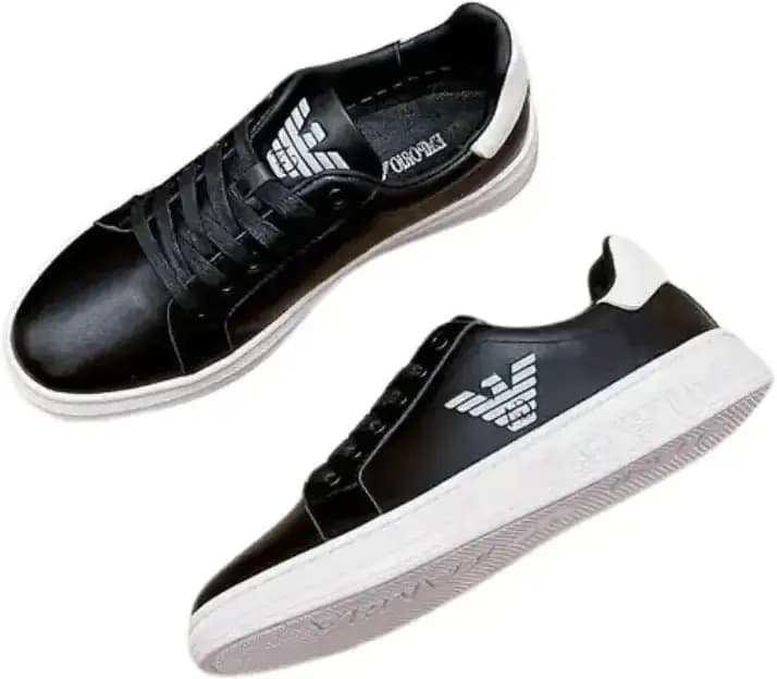 Armani Black Emporio Armani Sneaker — White Accents