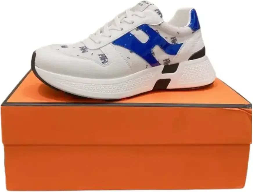 Hermès Blue — White Leather Sneakers