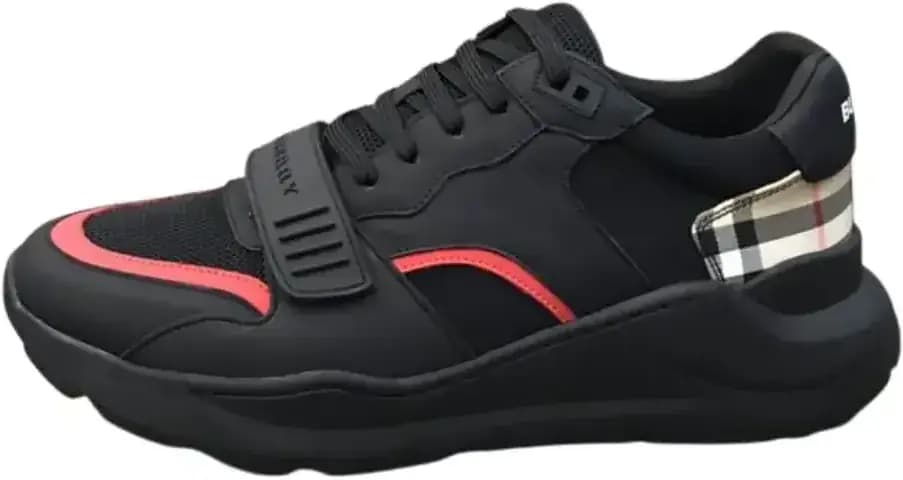 Burberry Black Leather Suede Sneakers Signature Vintage Check Pattern