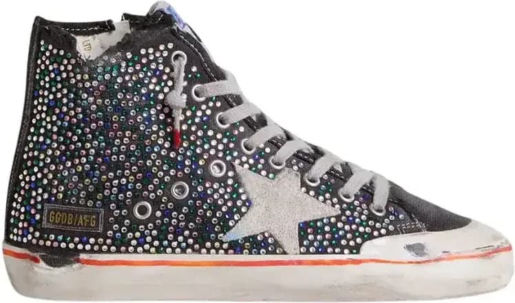 Golden Goose Francy Penstar Lab — Black Canvas Multicolor Rhinestones