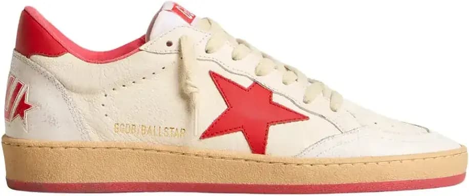 Golden Goose Ball Star Wishes — White Leather Red Star Heel Tab