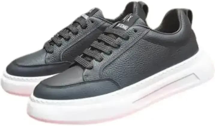 Armani Black Leather Emporio Low Top Sneakers
