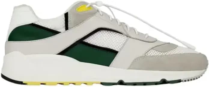 Saint Laurent Ysl Bump Sneakers Smooth Leather Suede — White, Grey & Dark Basil